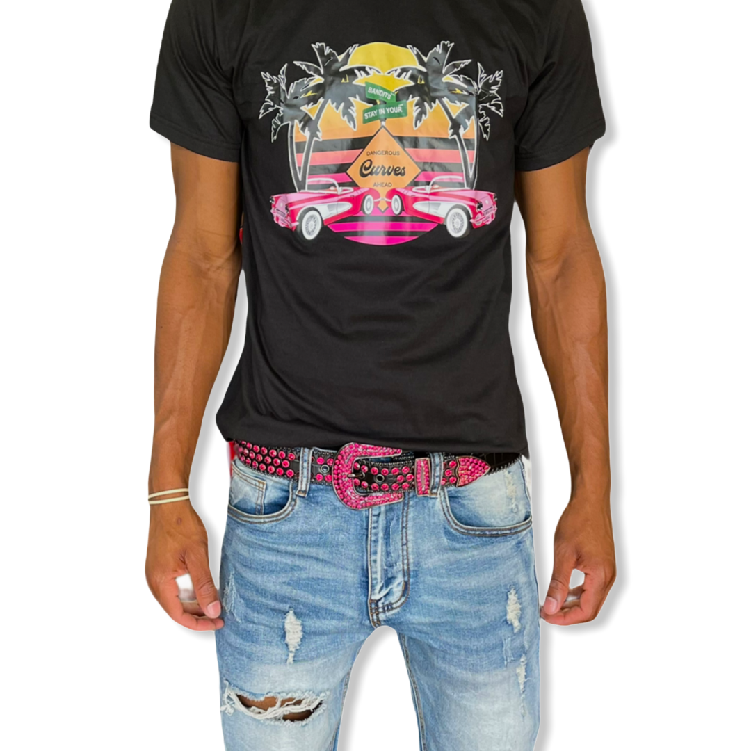 LUXE: Black/Fuchsia Crystal Belt #21